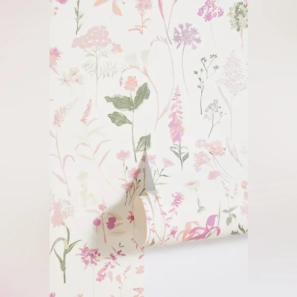 Anthropologie Layne Wallpaper Light Pink Floral Wallpaper York Wallcoverings NWT - Picture 2 of 5